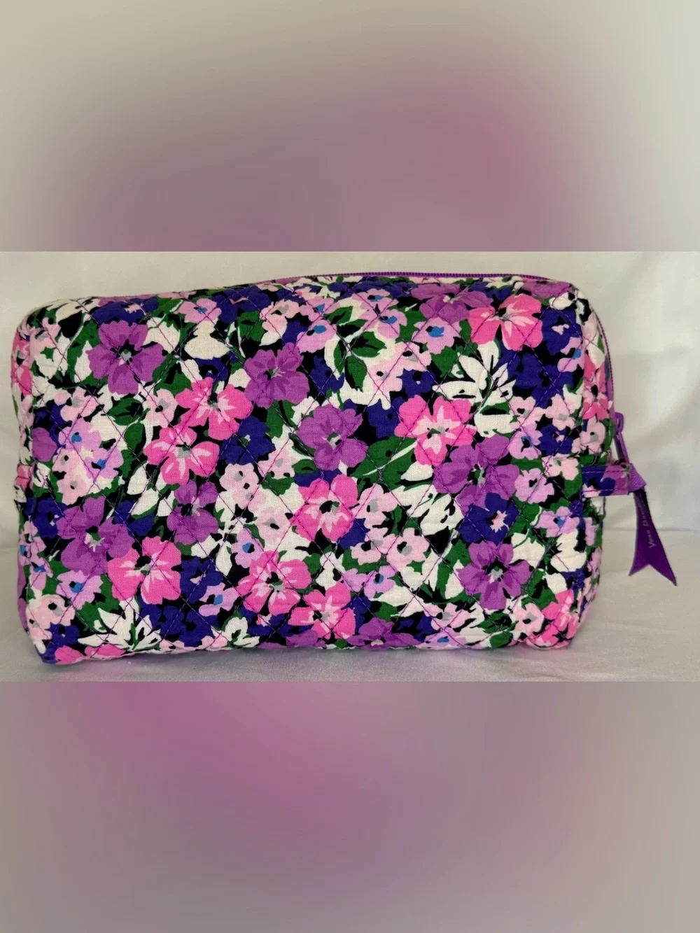 Vera Bradley Purple Pink Floral Quilted Zip Cosmetic Case